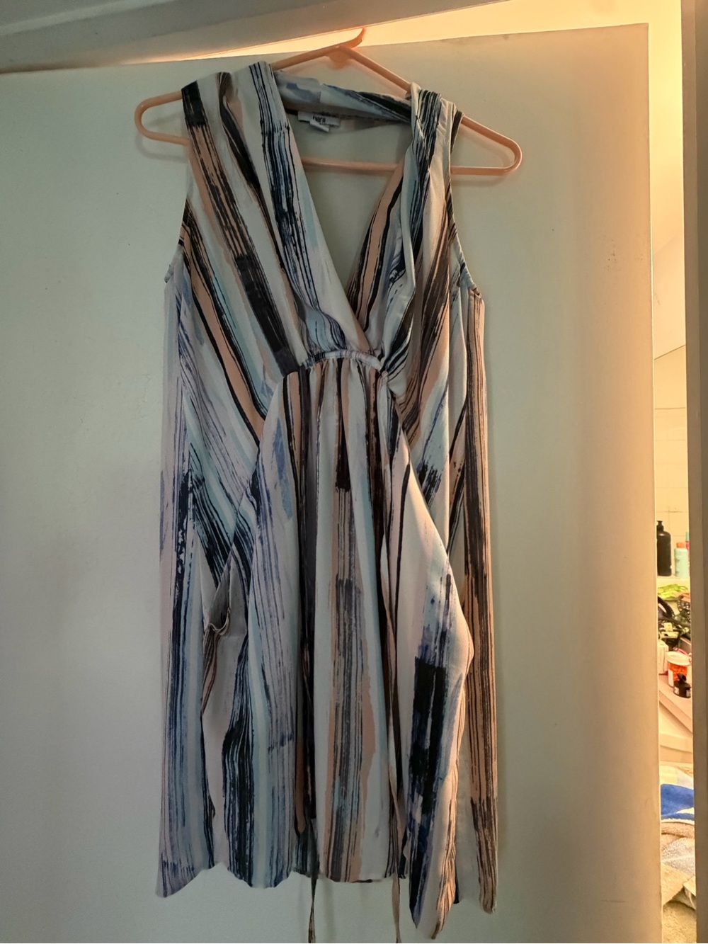 Bar III Striped V-Neck Mini Dress - Blue, White & Tan